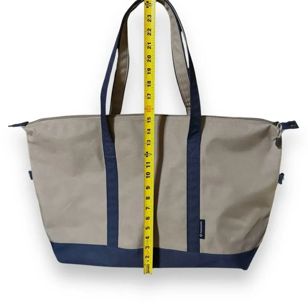 Samsonite Shoulder Bag Tan Blue Zip Closure Travel Pool Gym 16 in x 23 in